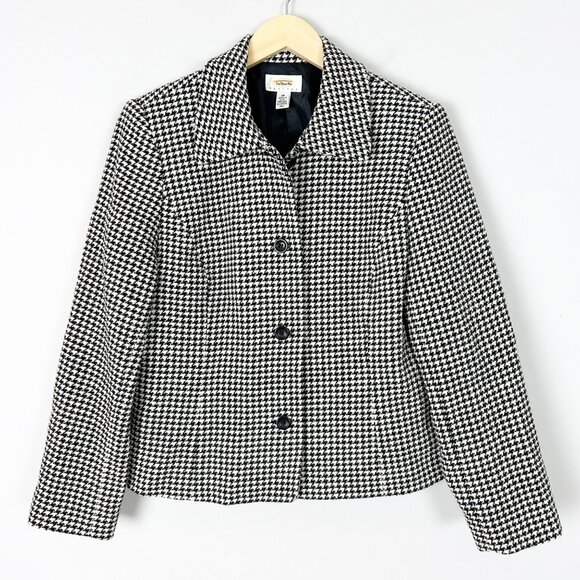 Talbots Blazer Jacket Black & White Houndstooth Wool Blend Size 10 Women's - Picture 1 of 4